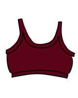 Vector outline product graphic of the Thunderpants US Longline Bra in rich Tuscan Red isolated on a black background.