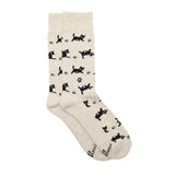 Studio flat lay shot of a pair of Conscious Step Socks That Save Cats showing the full cat print and signature paw embroidery accent.   