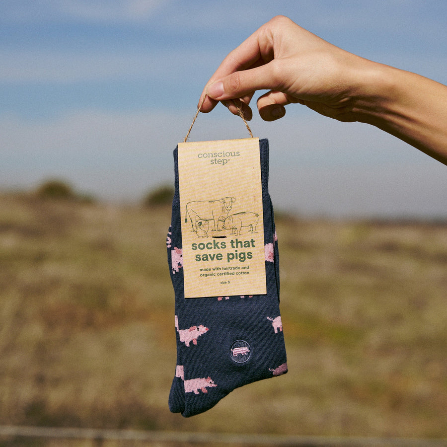 Conscious Step Socks that Save Pigs - handcrafted socks