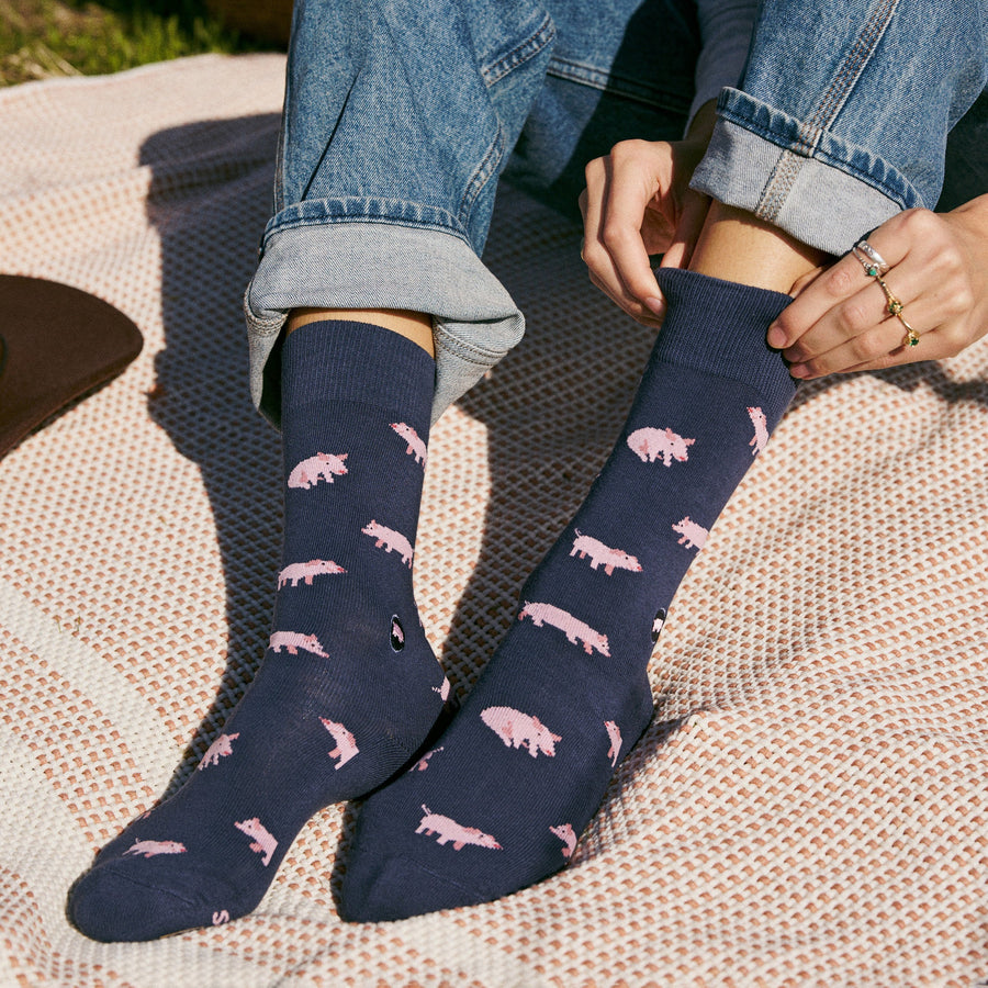 Conscious Step Socks that Save Pigs - handcrafted socks