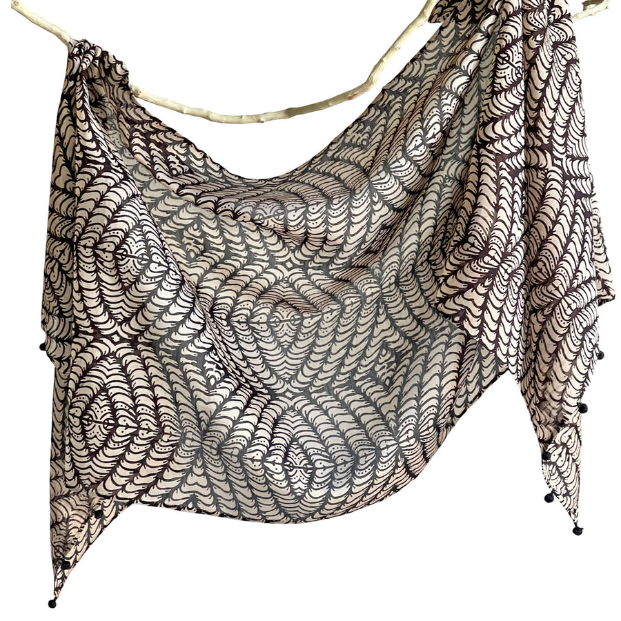 Fyoli Fyoli LEAF MINUTIAE Cotton Silk Black and White Scarf in Black and White - women's artisan scarf