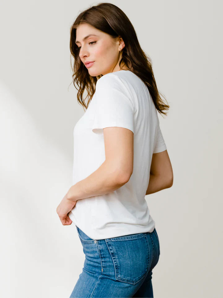 ABLE Mae Drapey U Neck Tee - White, side view