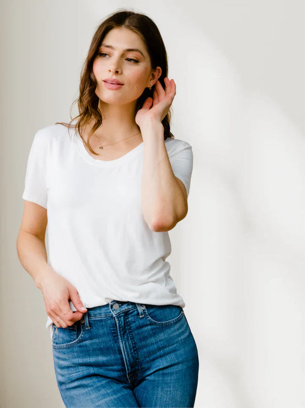 ABLE Mae Drapey U Neck Tee - White