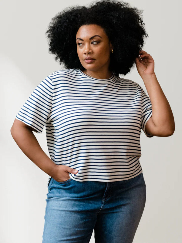 ABLE Maria Boxy Tee - Midnight/Cream Stripe plus size T-shirt