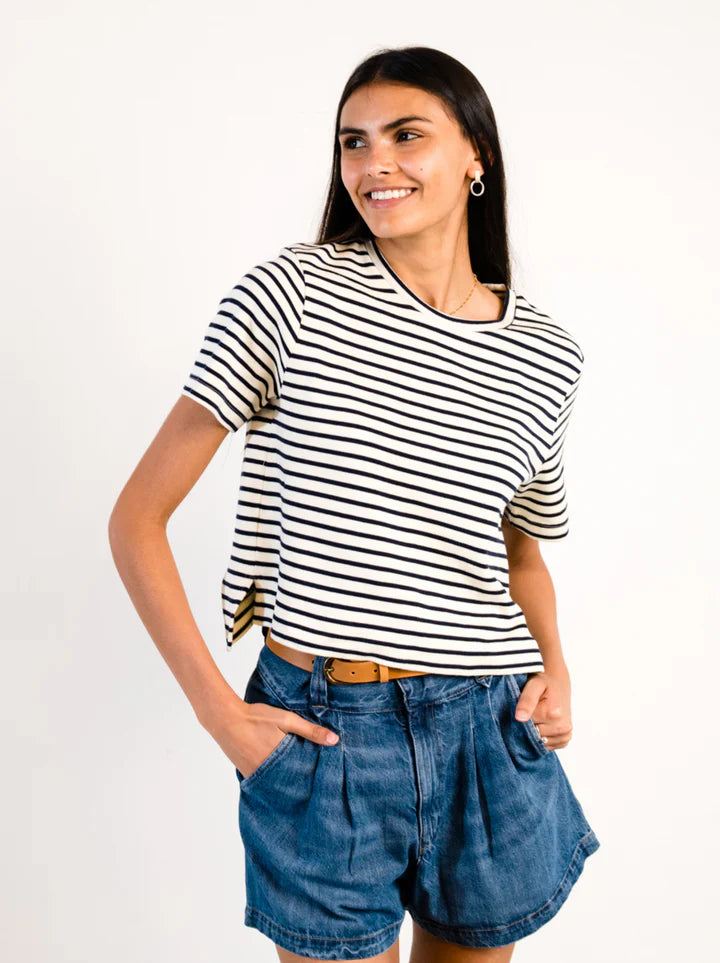 ABLE Maria Boxy Tee - Midnight/Cream Stripe 