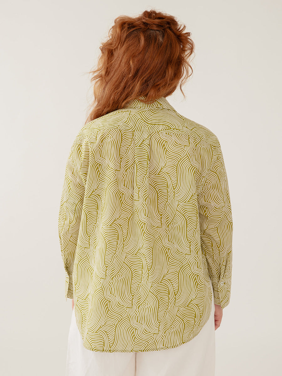 Mata Traders Mae Oversized Shirt in Waves Green - Women size inclusive  -Back view