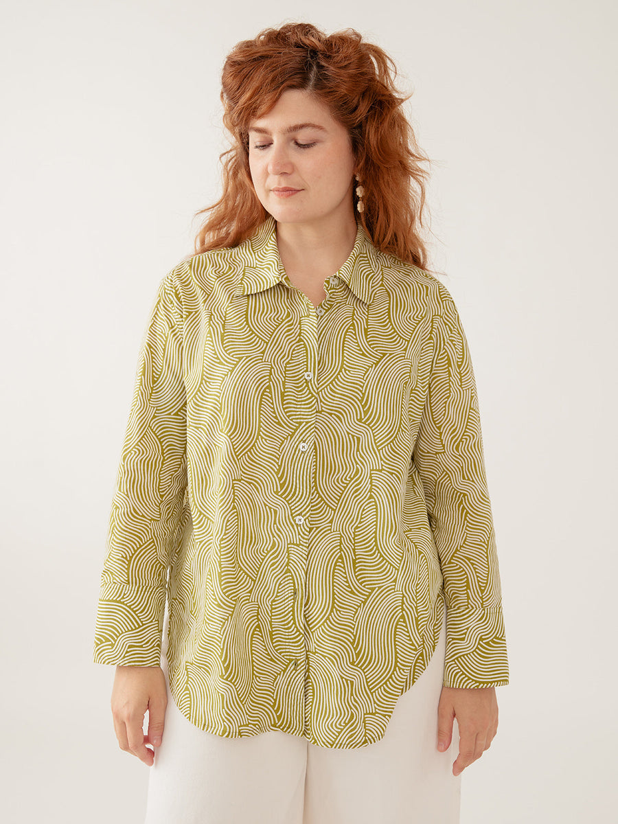 Mata Traders Mae Oversized Shirt in Waves Green - Women size inclusive  