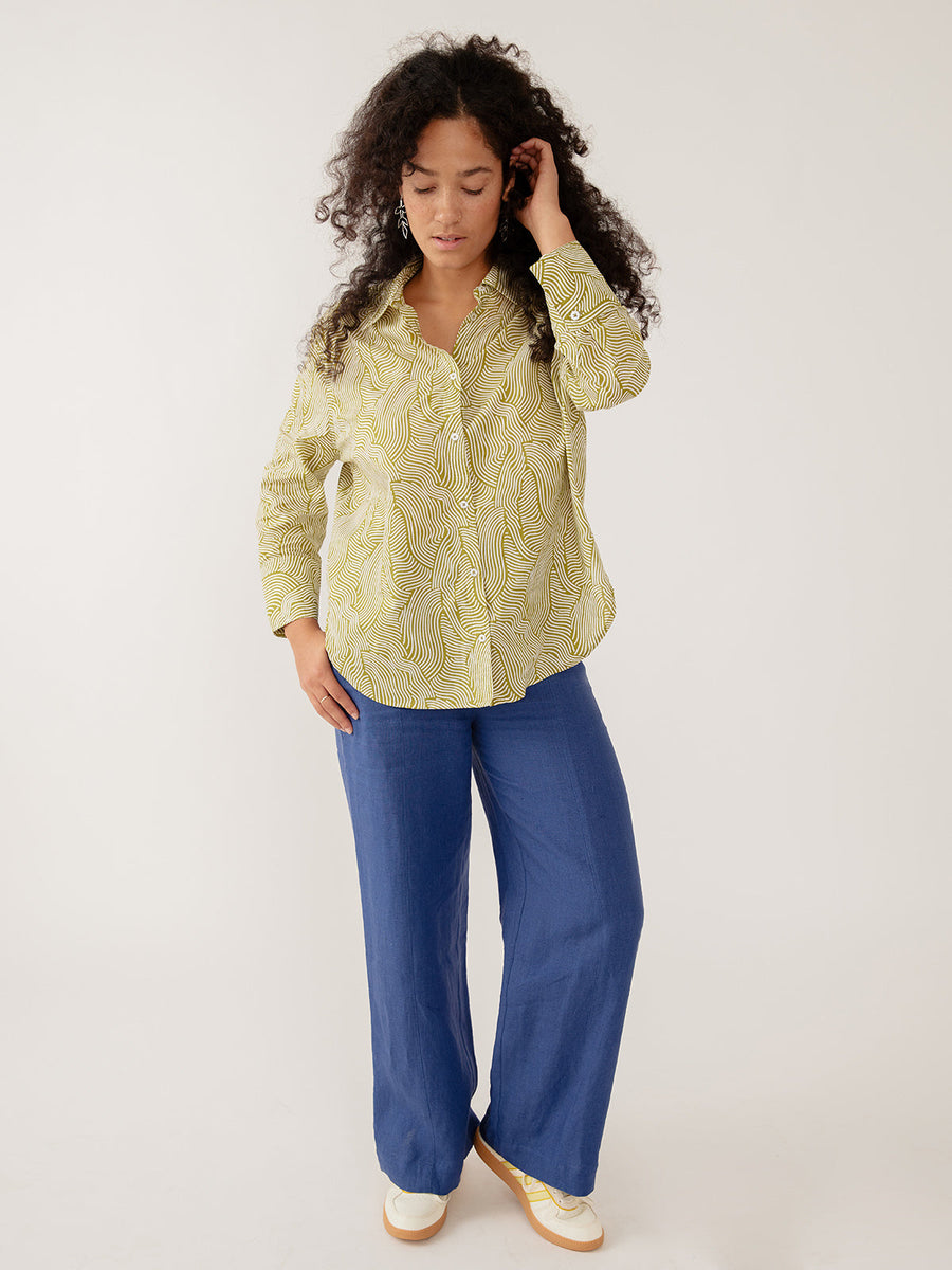 Mata Traders Mae Oversized Shirt in Waves Green - Women size inclusive  