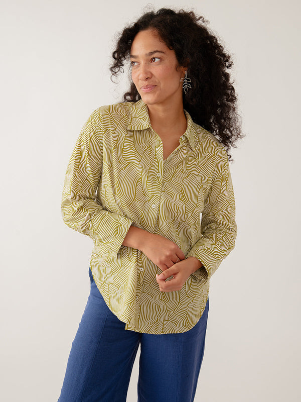 Mata Traders Mae Oversized Shirt in Waves Green - Women size inclusive  