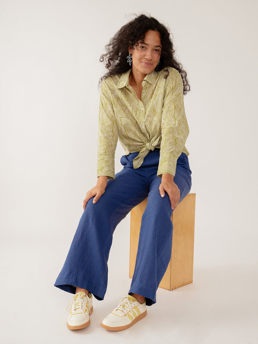 Mata Traders Mae Oversized Shirt in Waves Green - Women size inclusive  