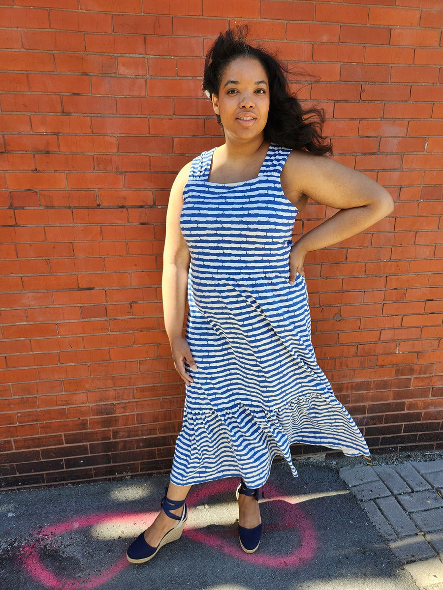 Mata Traders Opal Dress in Cobalt Split Stripe - Size Inclusive women's clothing