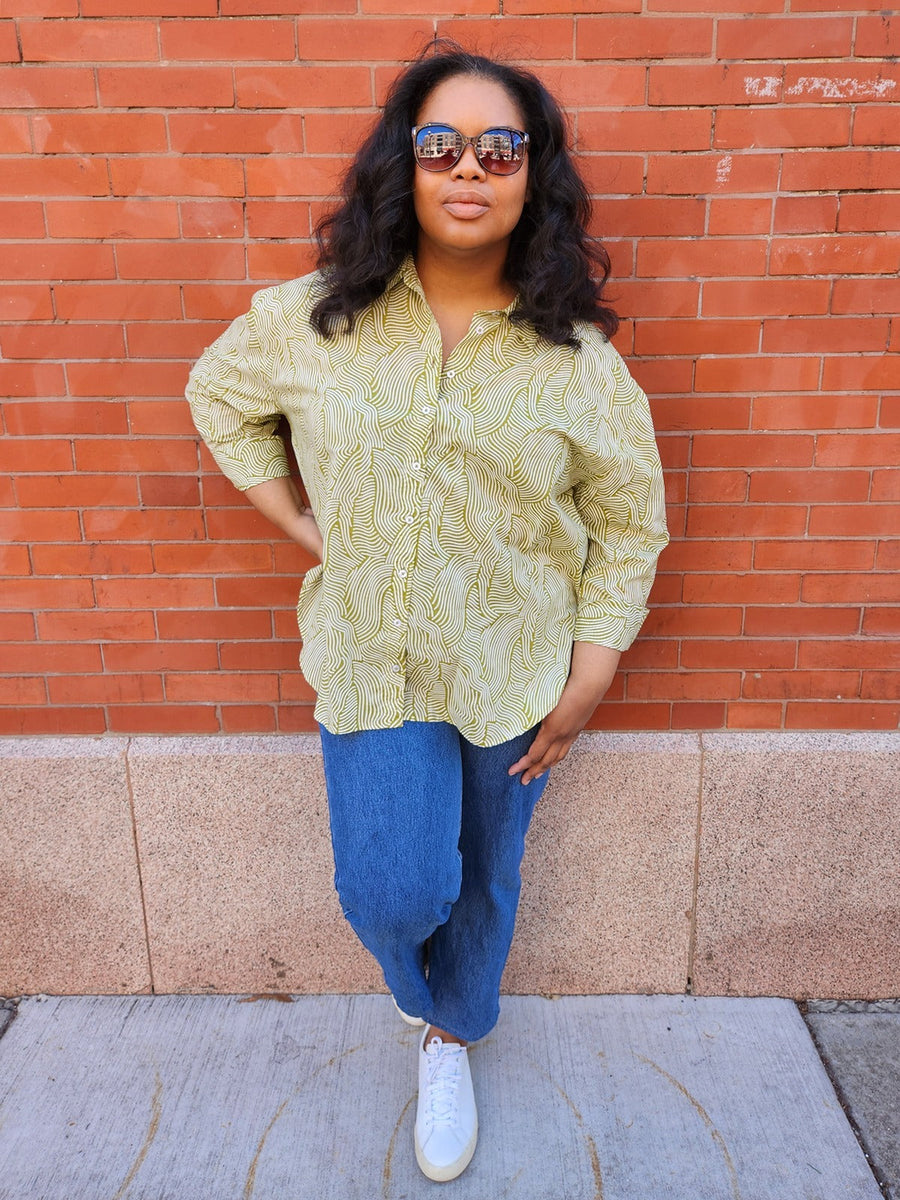 Mata Traders Mae Oversized Shirt in Waves Green - Women size inclusive  