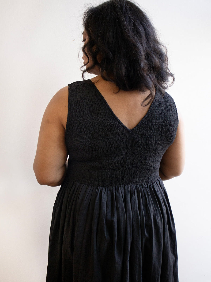Mata Traders Lily V-Neck Sleeveless Dress in Black Textured Check - Size Inclusive, women's clothing