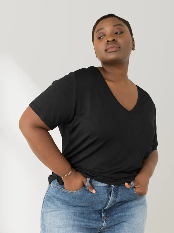 ABLE Meghan Drapey V-Neck Tee - Black, Plus size