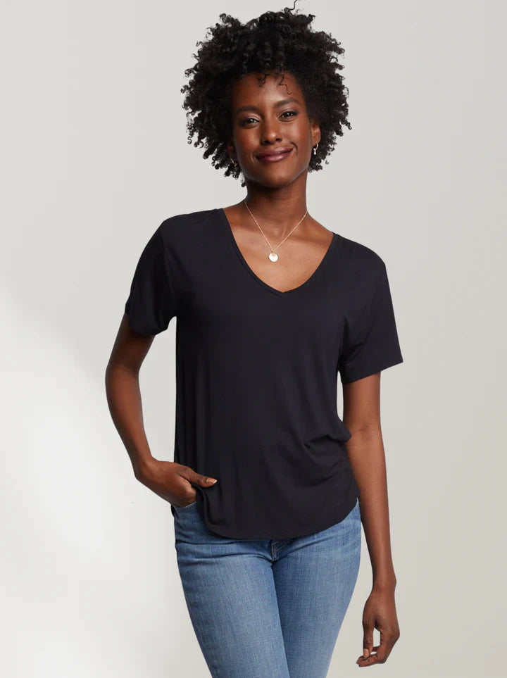 ABLE Meghan Drapey V-Neck Tee - Black