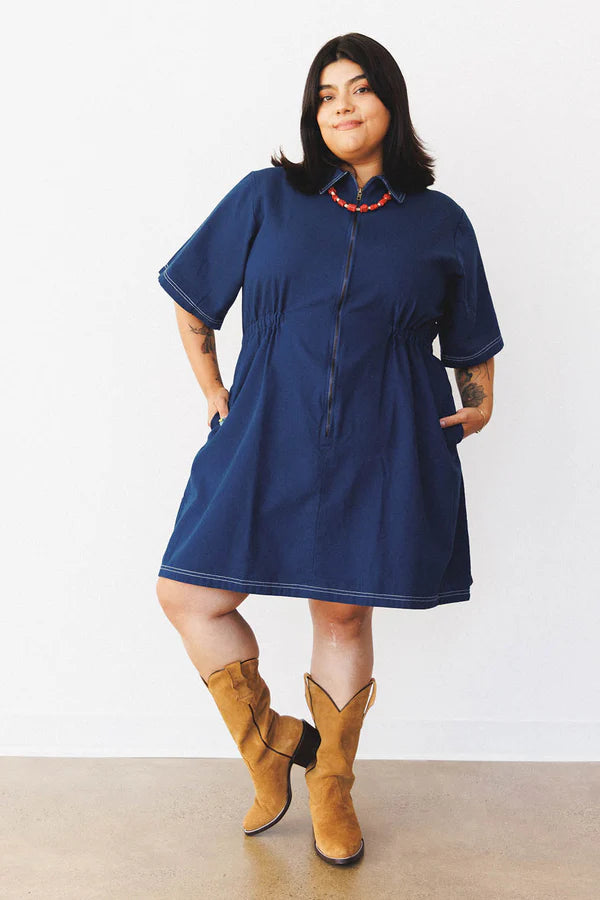 ABLE Plus size Navy Blue Utility Dress