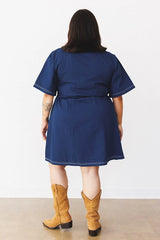 ABLE Plus size Navy Blue Utility Dress, back