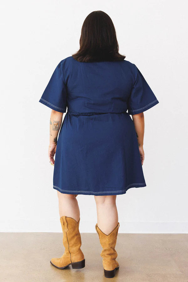 ABLE Plus size Navy Blue Utility Dress, back