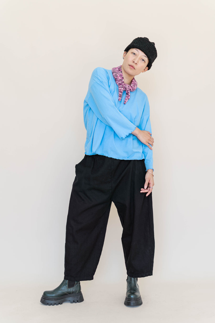 Nettle Studios Black Twill Barrel Pant - plus size barrel pant flat lay