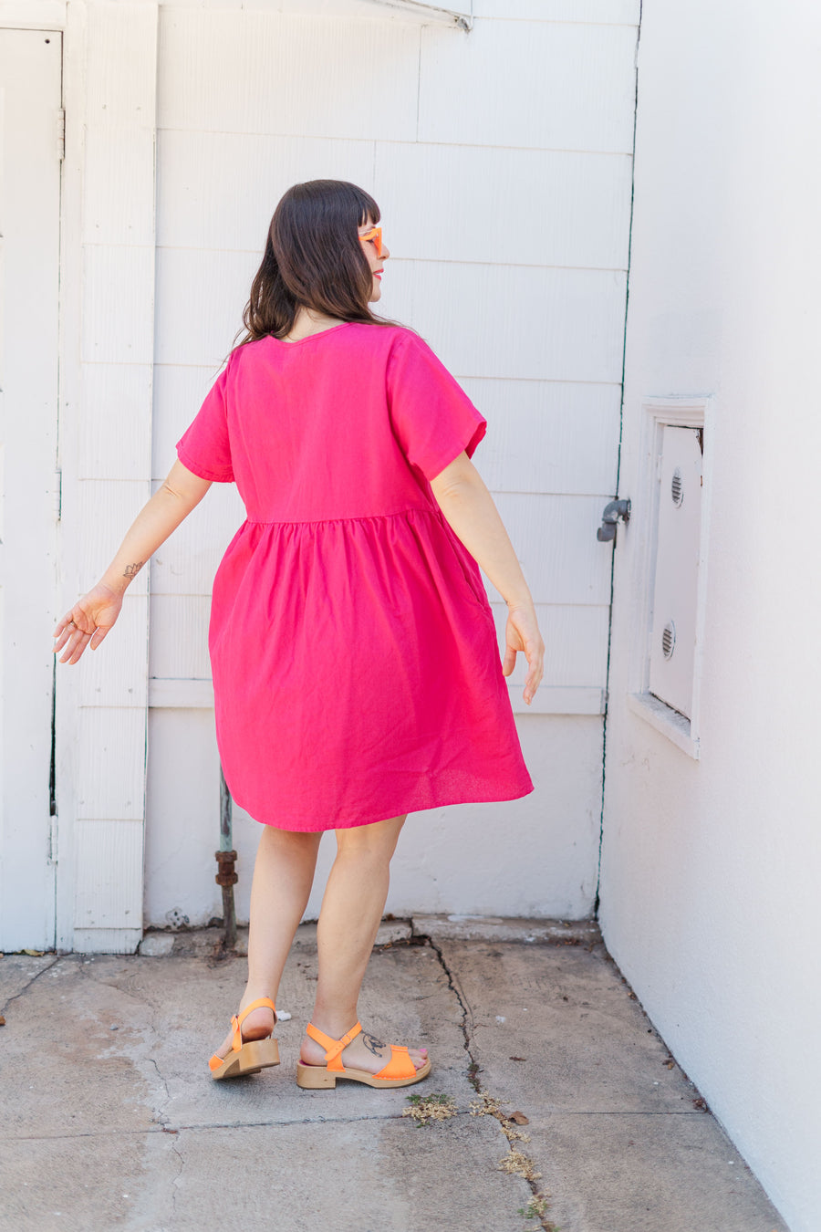 Nettle Studios Everyday Dress in Hot Pink Linen - plus size dress, product view