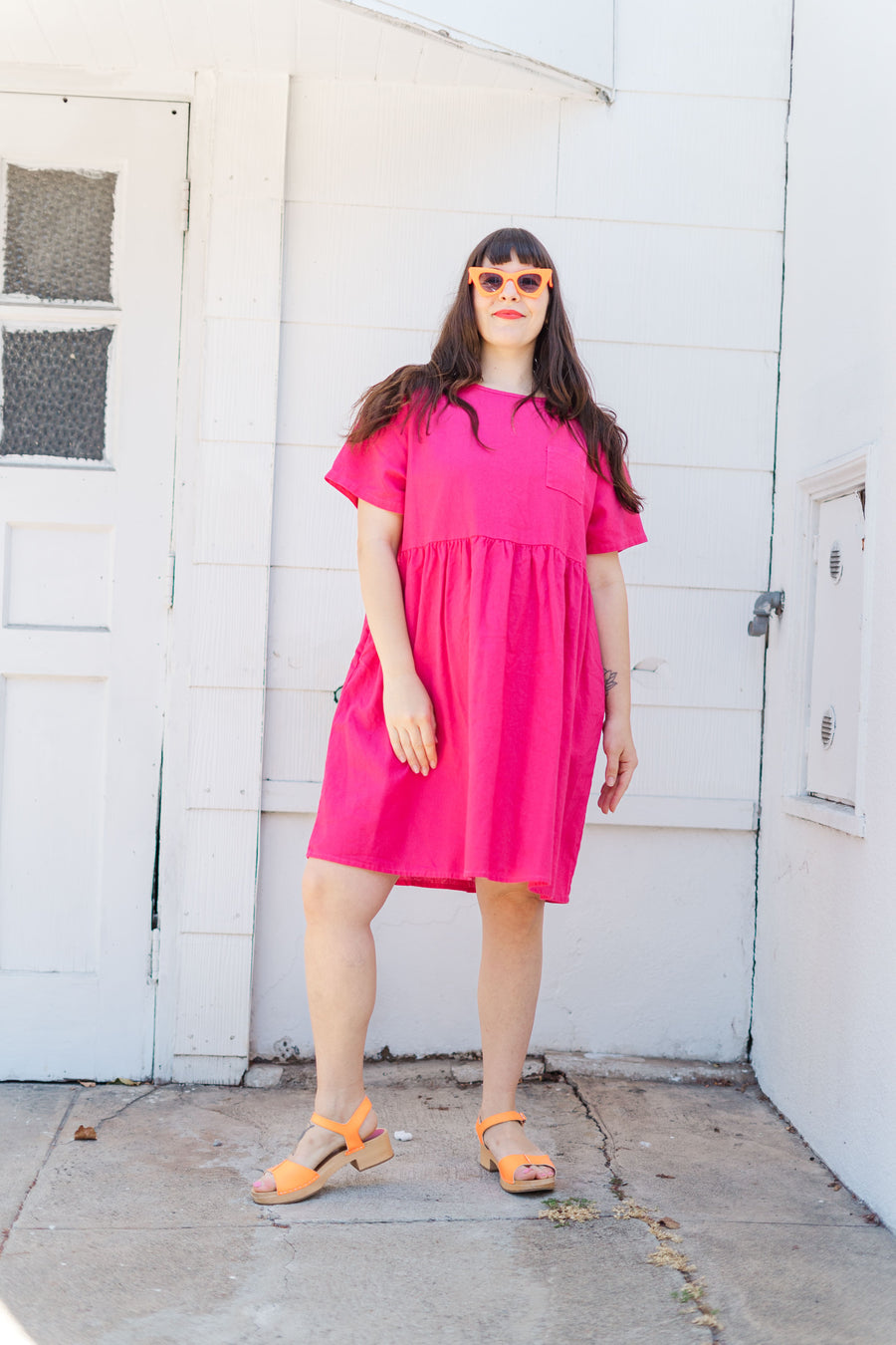 Nettle Studios Everyday Dress in Hot Pink Linen - plus size dress, product view