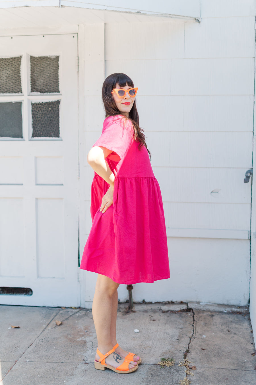 Nettle Studios Everyday Dress in Hot Pink Linen - plus size dress, product view