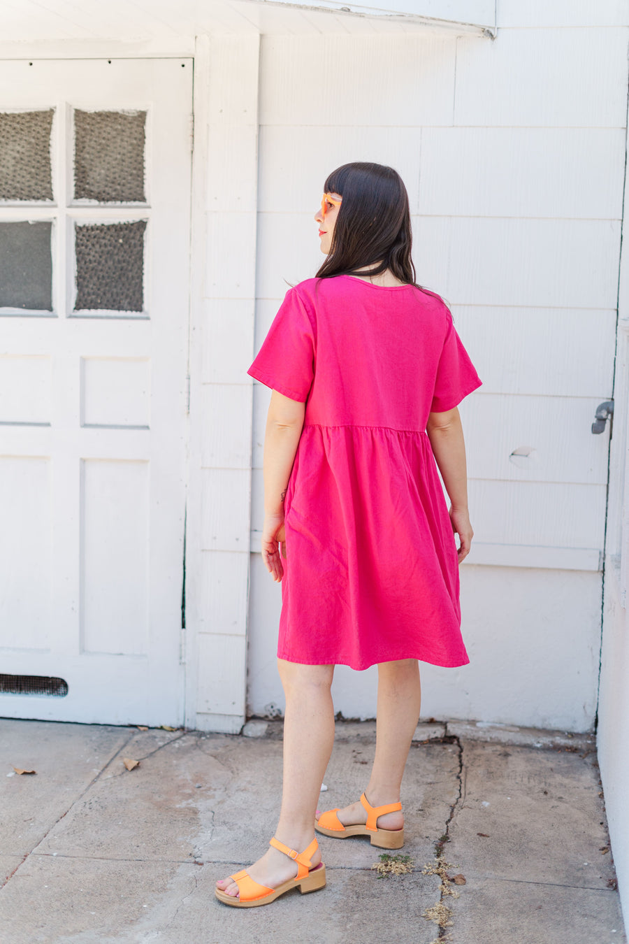 Nettle Studios Everyday Dress in Hot Pink Linen - plus size dress, product view