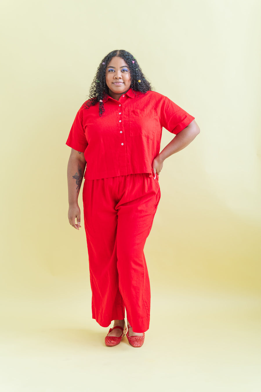 Cherry Linen Mid Easy Pant