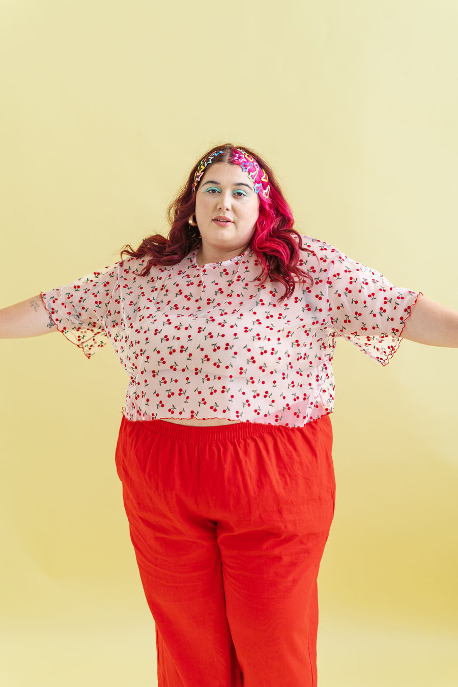 Nettle Studios Boxy Crop Top in Cherry Mesh - plus size crop top, product view