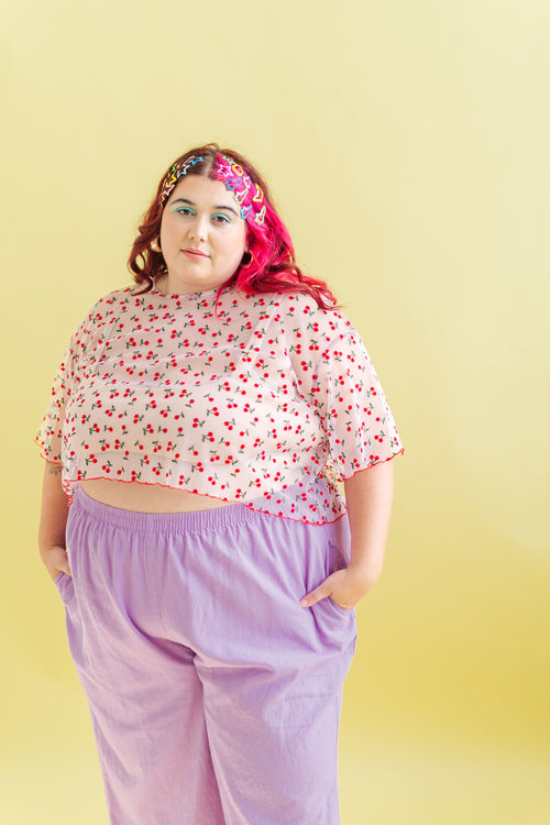 Nettle Studios Boxy Crop Top in Cherry Mesh - plus size crop top, product view