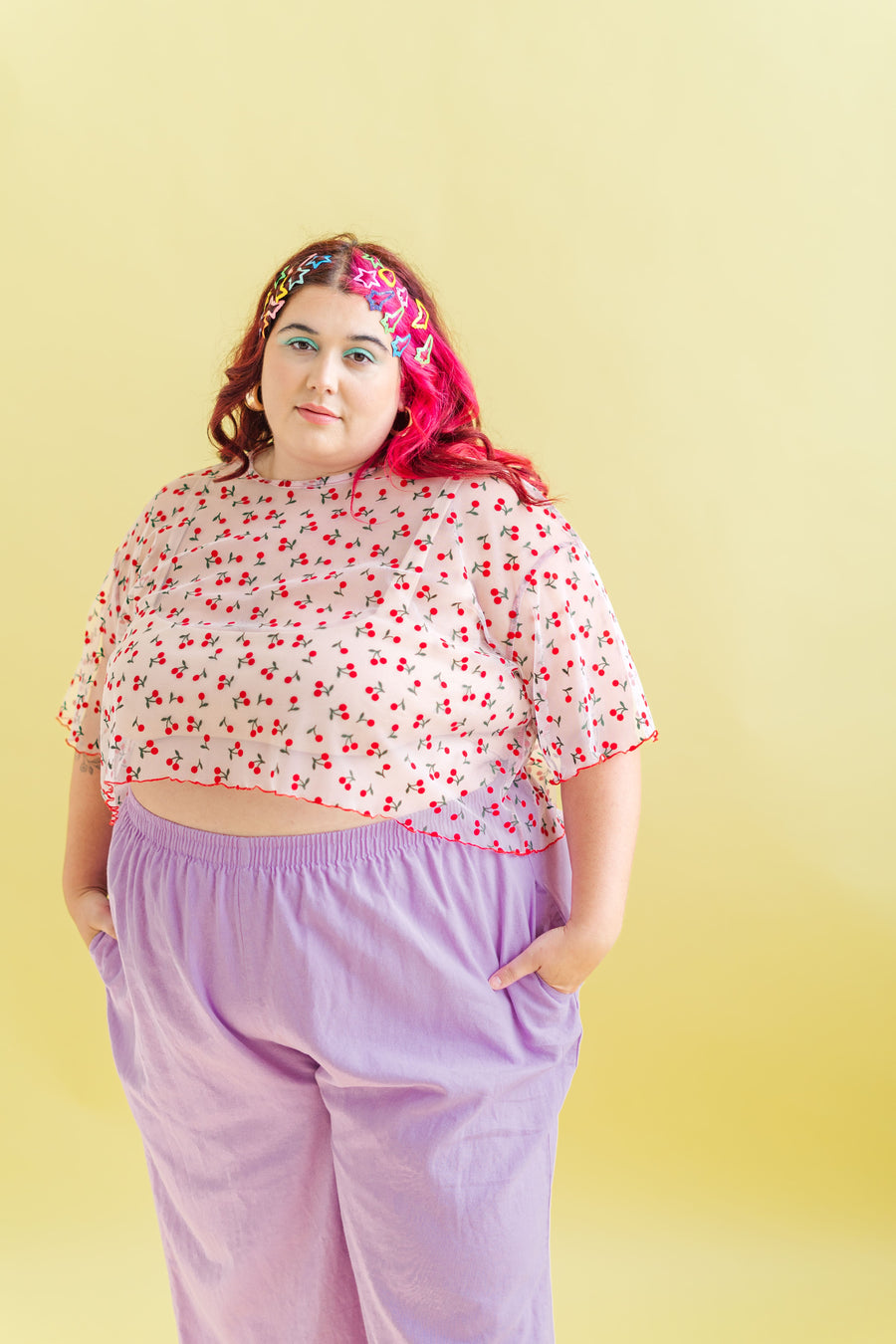 Nettle Studios Boxy Crop Top in Cherry Mesh - plus size crop top, product view