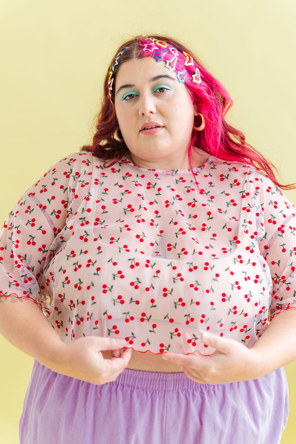 Nettle Studios Boxy Crop Top in Cherry Mesh - plus size crop top, product view
