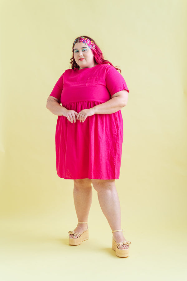 Nettle Studios Everyday Dress in Hot Pink Linen - plus size dress, product view