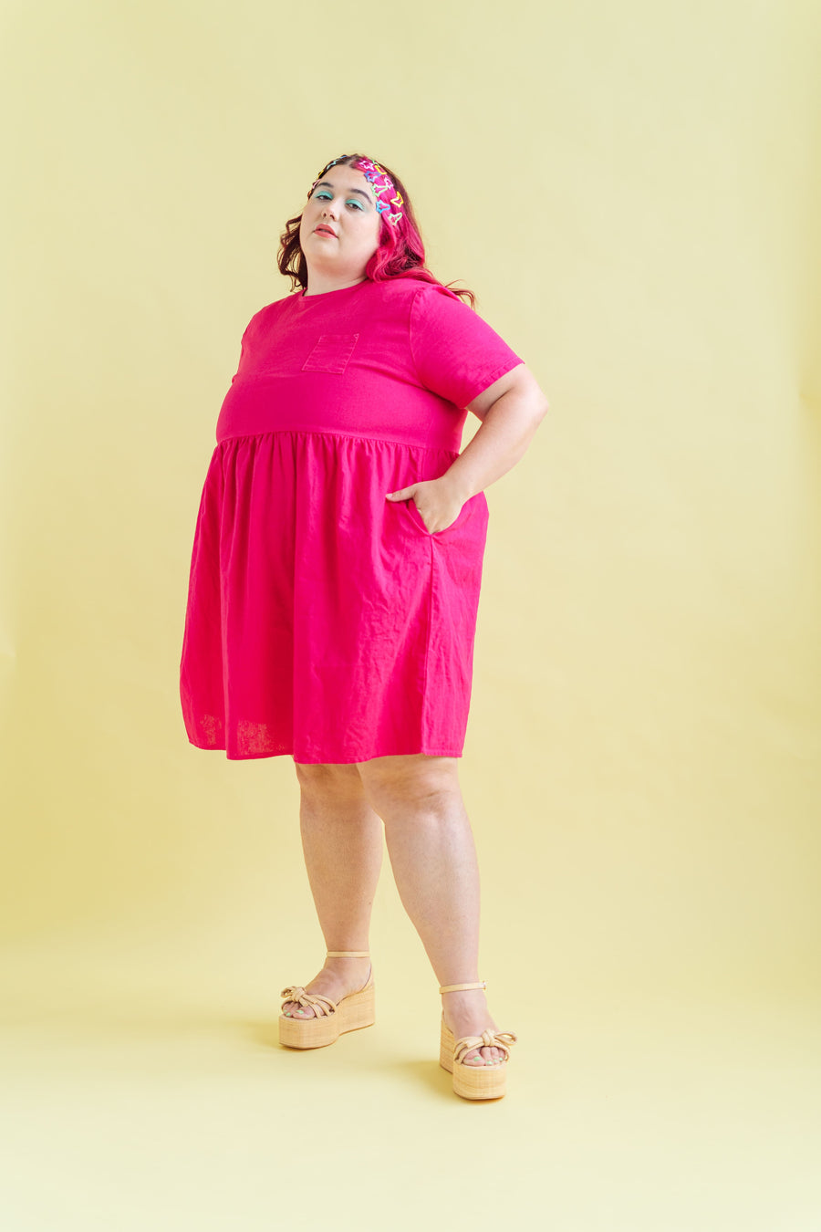 Nettle Studios Everyday Dress in Hot Pink Linen - plus size dress, product view
