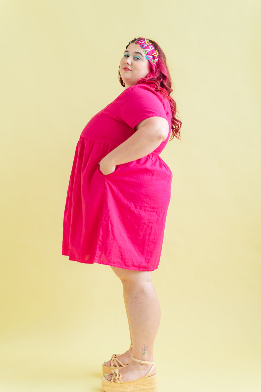 Nettle Studios Everyday Dress in Hot Pink Linen - plus size dress, product view