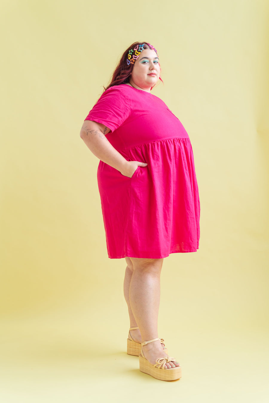 Nettle Studios Everyday Dress in Hot Pink Linen - plus size dress, product view