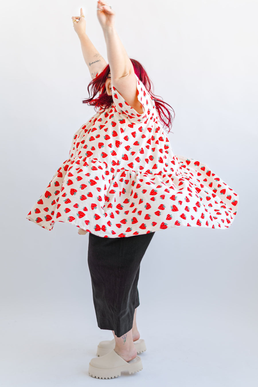 Nettle Studios Strawberry Cotton Poplin Tiered Mini Dress - plus size mini dress, product view