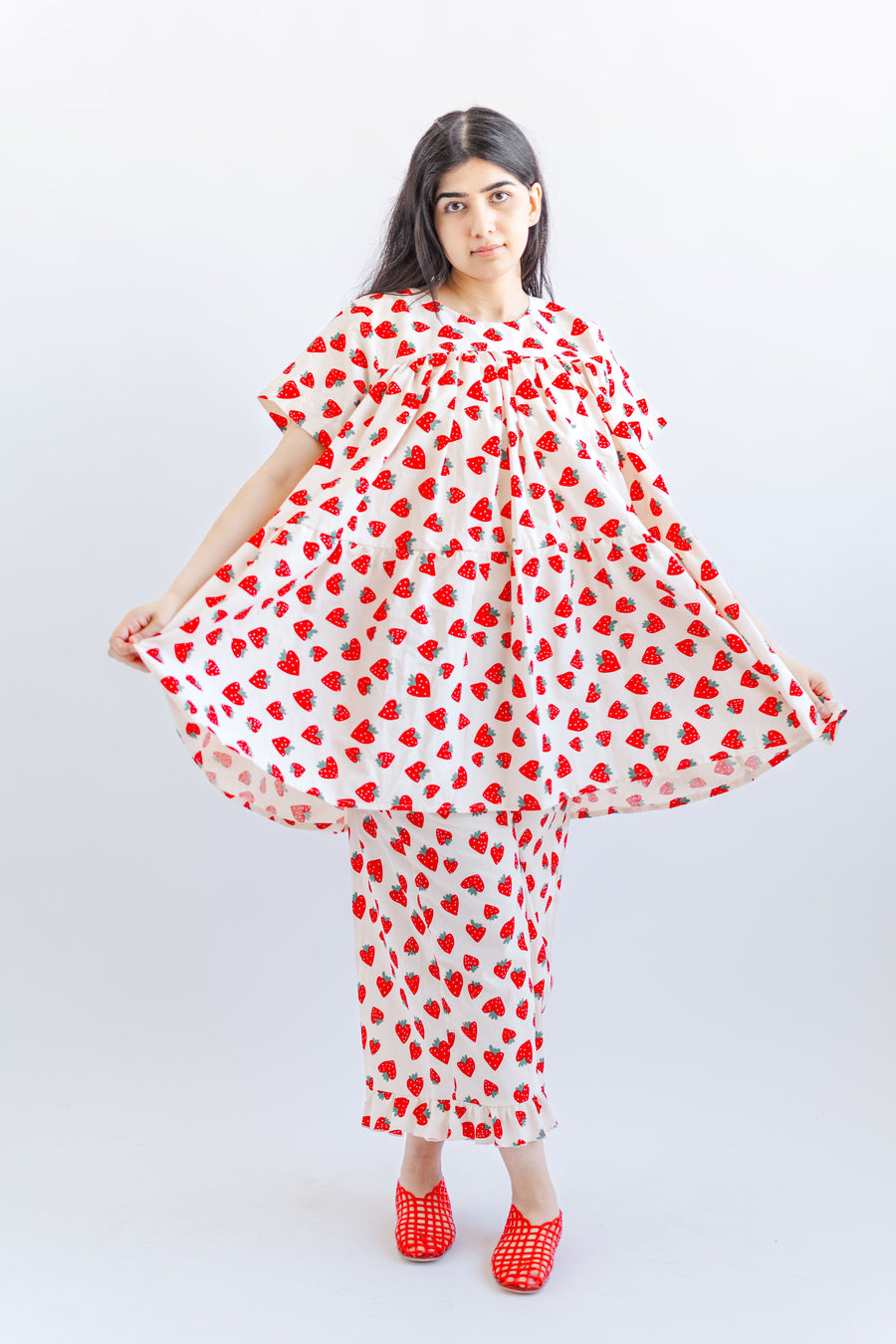 Nettle Studios Strawberry Cotton Poplin Tiered Mini Dress - plus size mini dress, product view