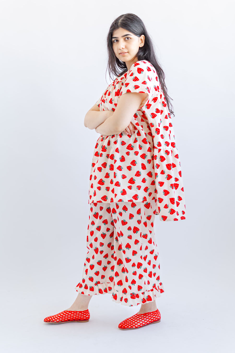 Nettle Studios Strawberry Cotton Poplin Tiered Mini Dress - plus size mini dress, product view