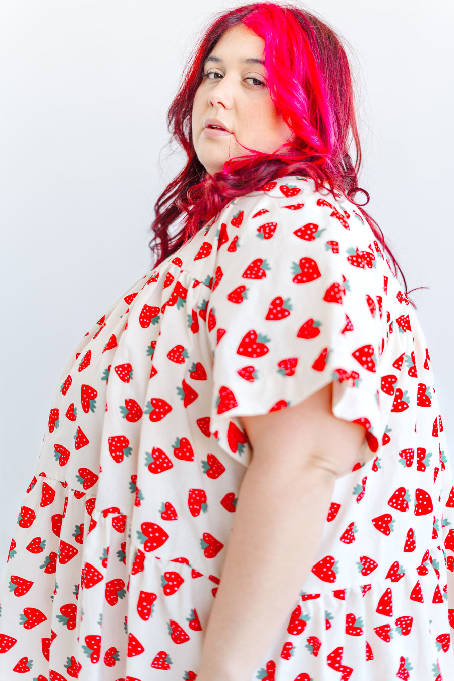 Nettle Studios Strawberry Cotton Poplin Tiered Mini Dress - plus size mini dress, product view