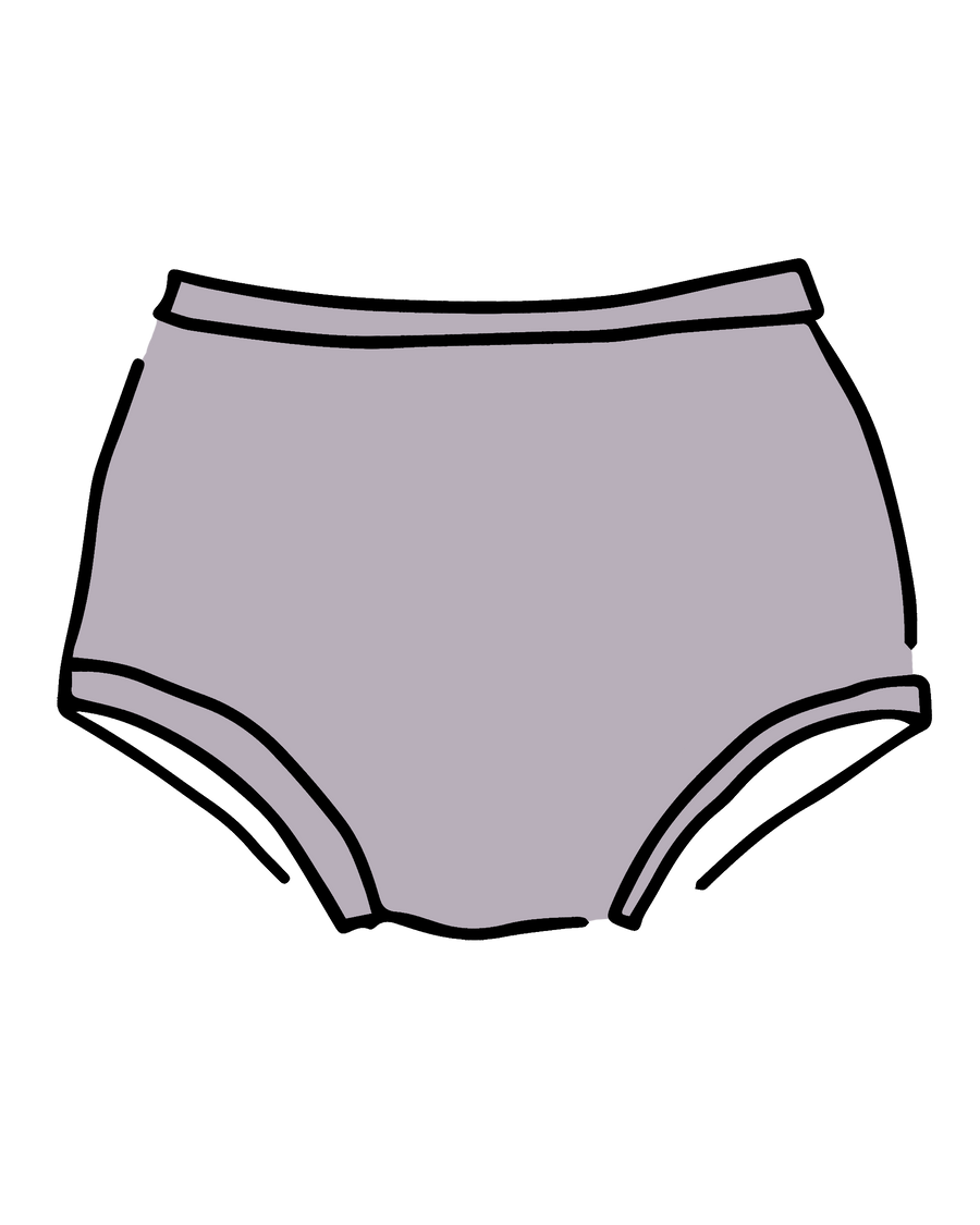 Flat lay view of the Thunderpants US Wisterial Girl purple-grey organic cotton briefs  