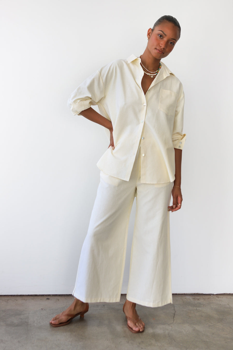 Be Idle The Pinstripe Boxer Pant - Butter - plus size pant, product view