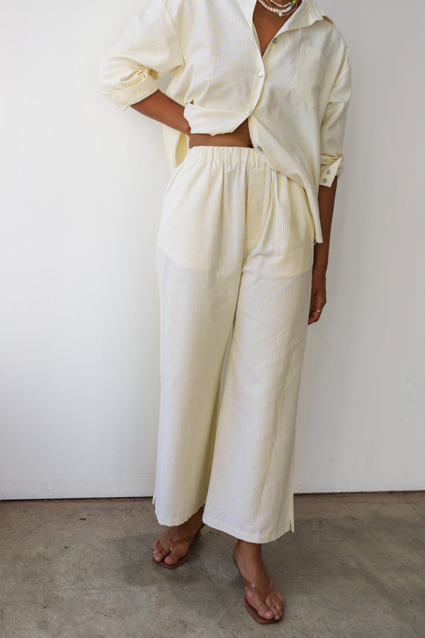 Be Idle The Pinstripe Boxer Pant - Butter - plus size pant, product view