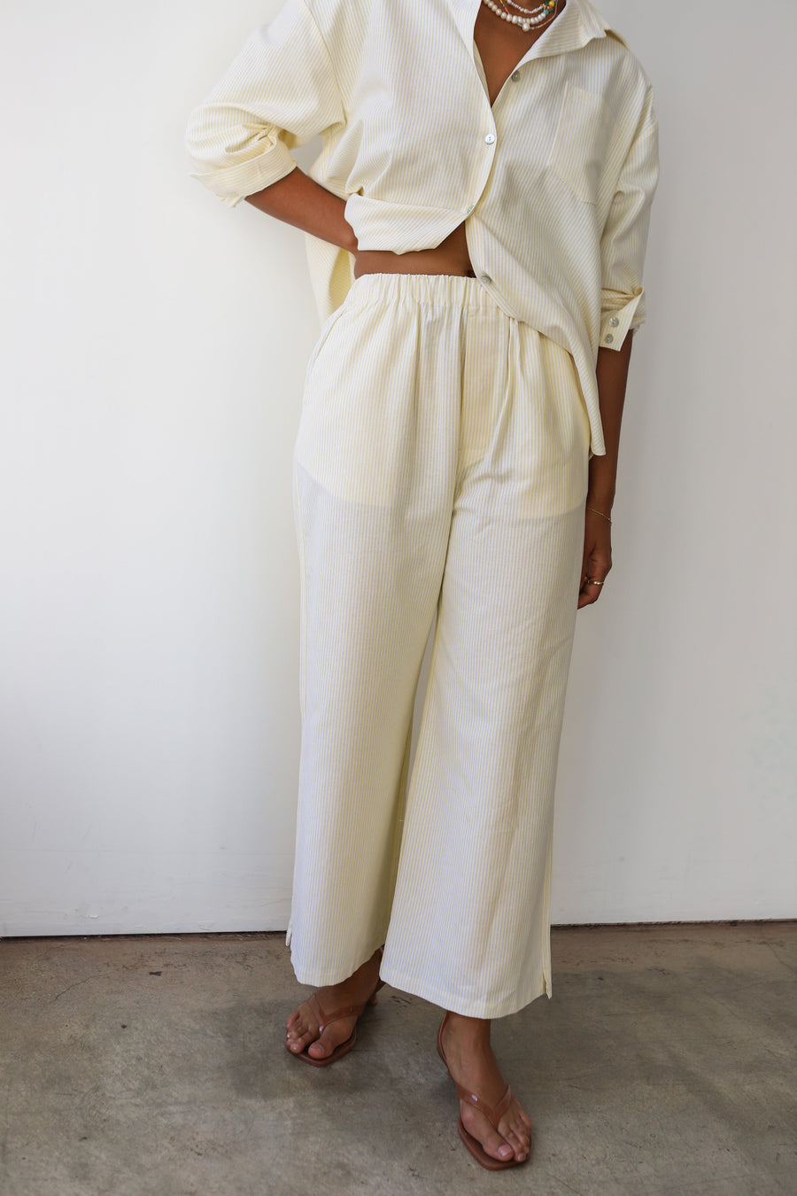 Be Idle The Pinstripe Boxer Pant - Butter - plus size pant, product view