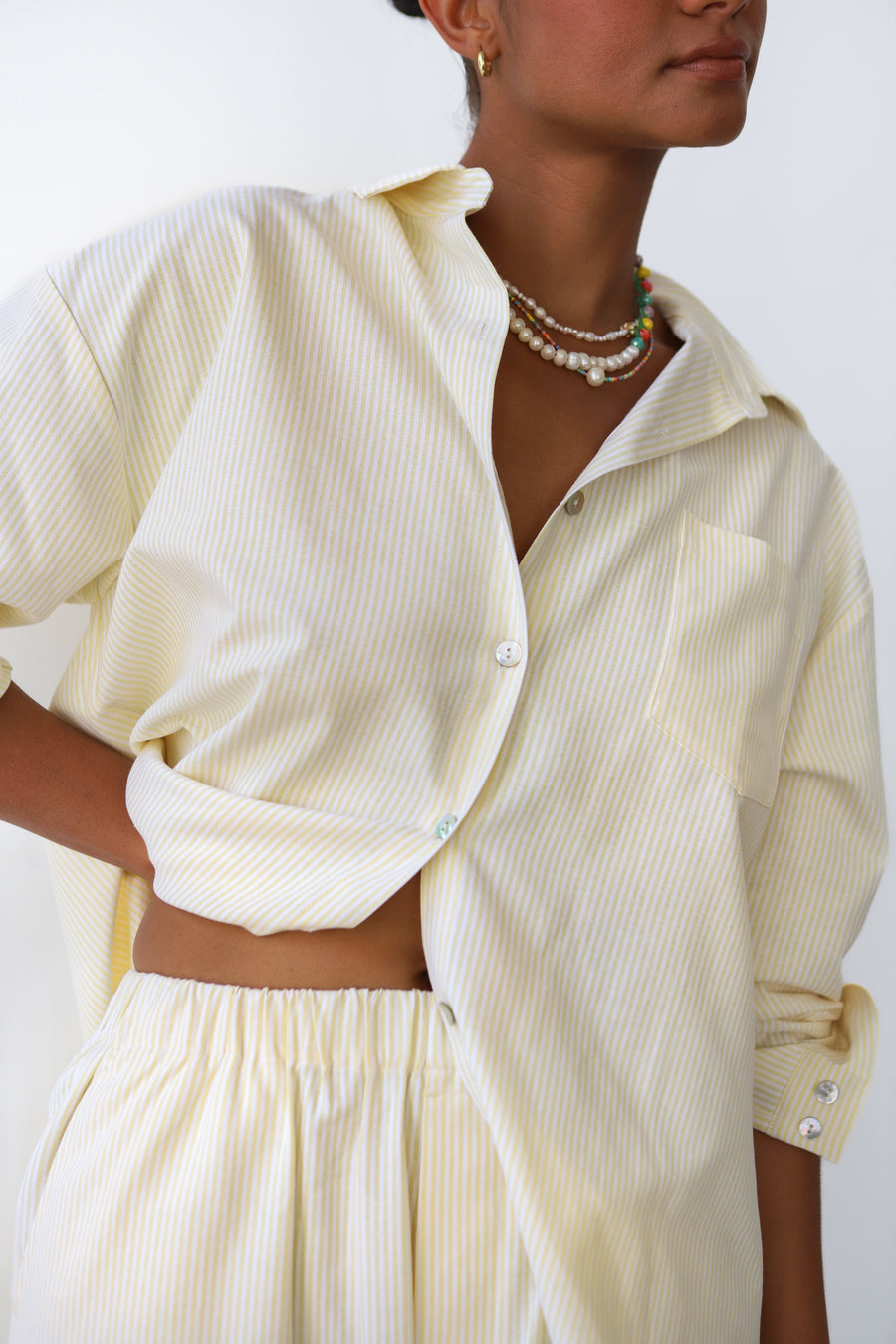 Be Idle The Pinstripe Button Down - Butter - plus size garment, product view