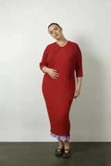 Jaya Pleated Dress- Reversible Lavender/ Lipstick Red