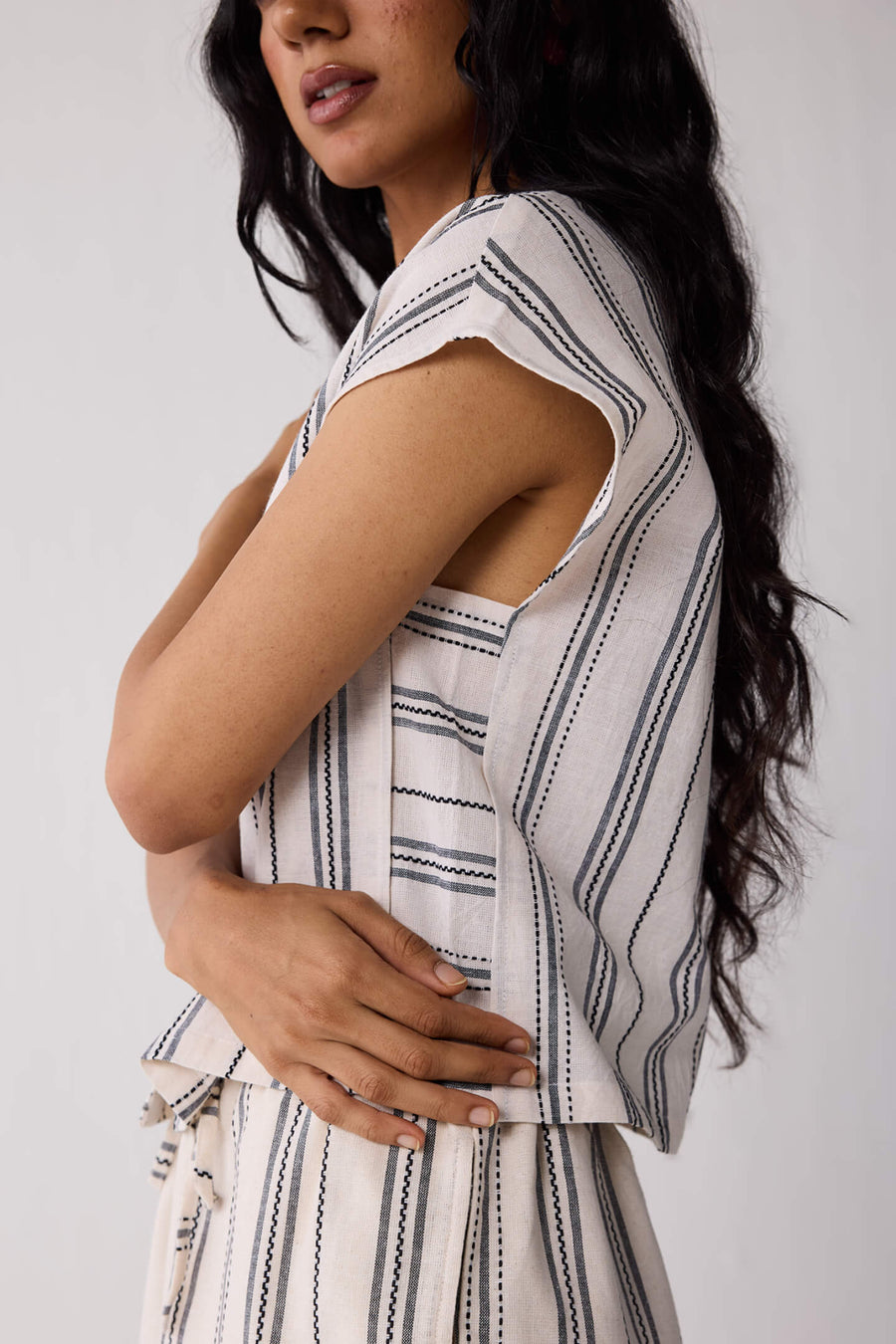Relaxed V-neck Top in Stripes