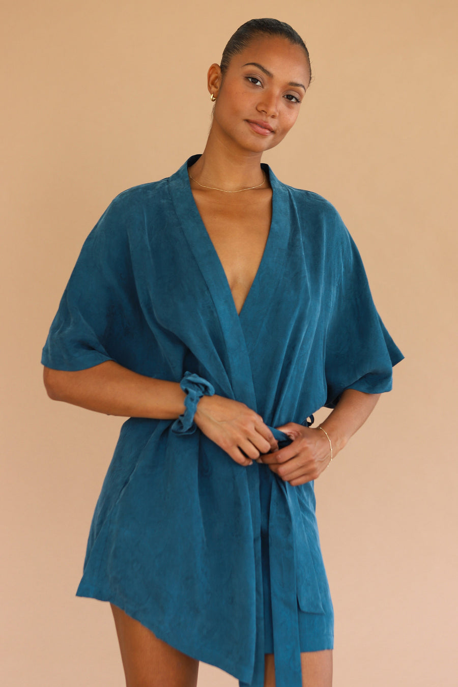 Be Idle The Short Robe - Teal - plus size shorts, product view