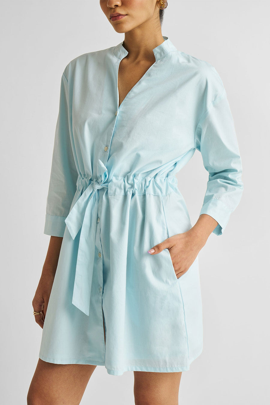 Reistor Short Tie Waist Dress in Summer Blue - plus size dress, product view