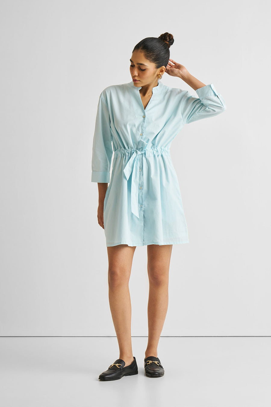 Reistor Short Tie Waist Dress in Summer Blue - plus size dress, product view